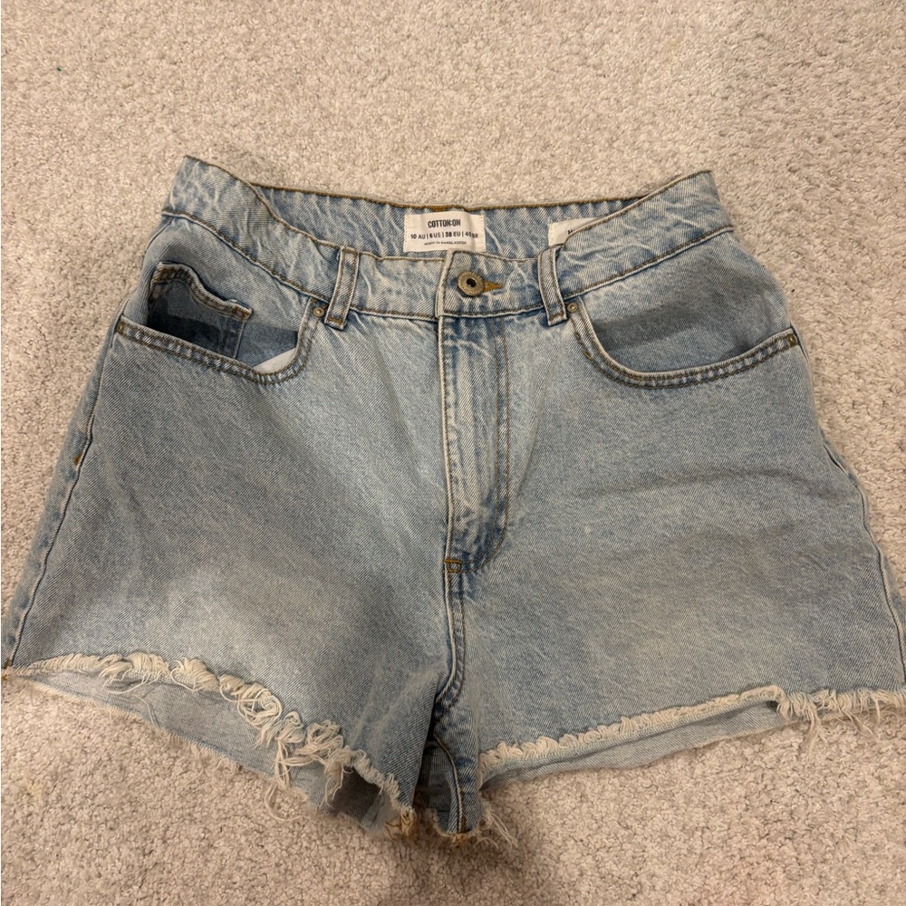 Cotton On Light Blue Frayed Jean Shorts